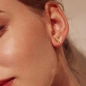 GOLD 14k Gold Plated Cubic Zirconia Butterfly Stud Earrings
